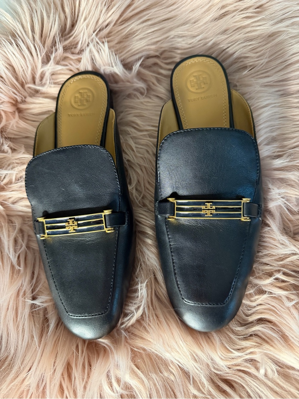 Tory Burch Amelia Backless Leather Loafers Black Size 8